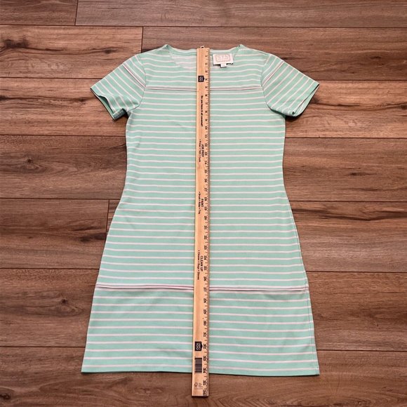 Sail To Sable Shift Dress SZ Small Short Sleeve Mint Green Stripe Gold Back Zip - Picture 5 of 10